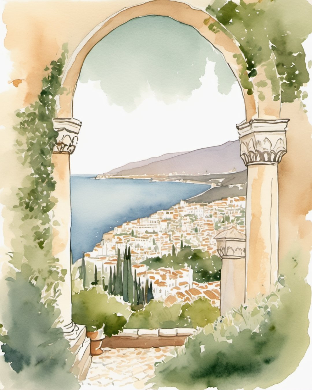 Watercolour of Alcazaba, Malaga