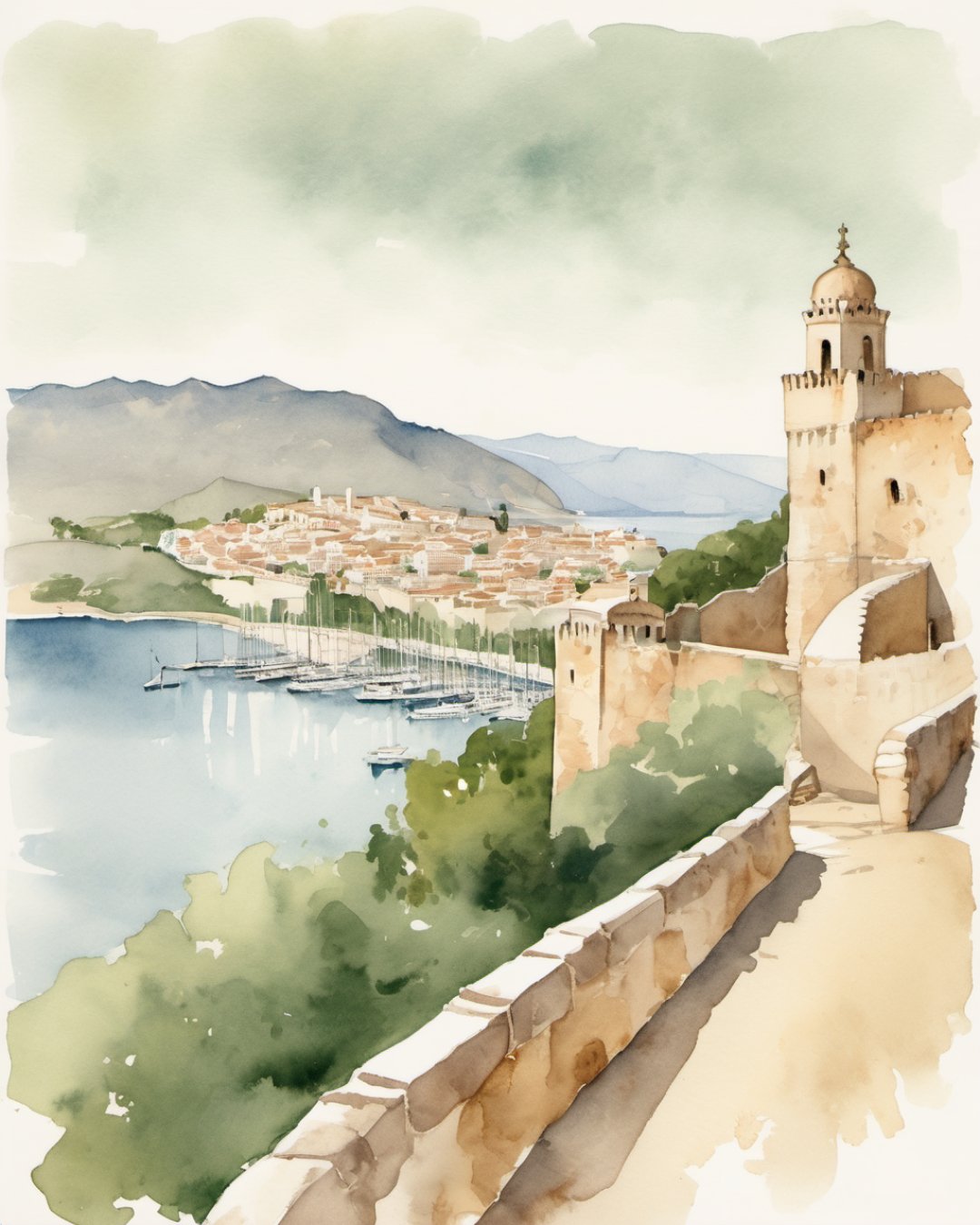 Watercolour of Gibralfaro Castle, Malaga