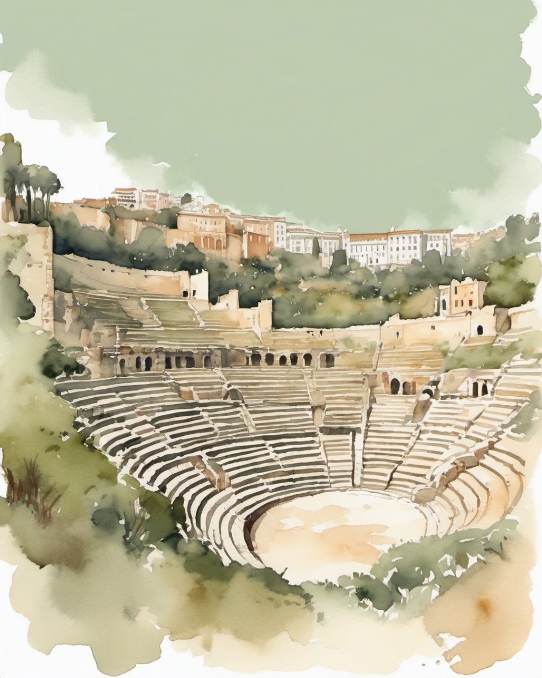 Watercolour of Roman Theatre, Malaga