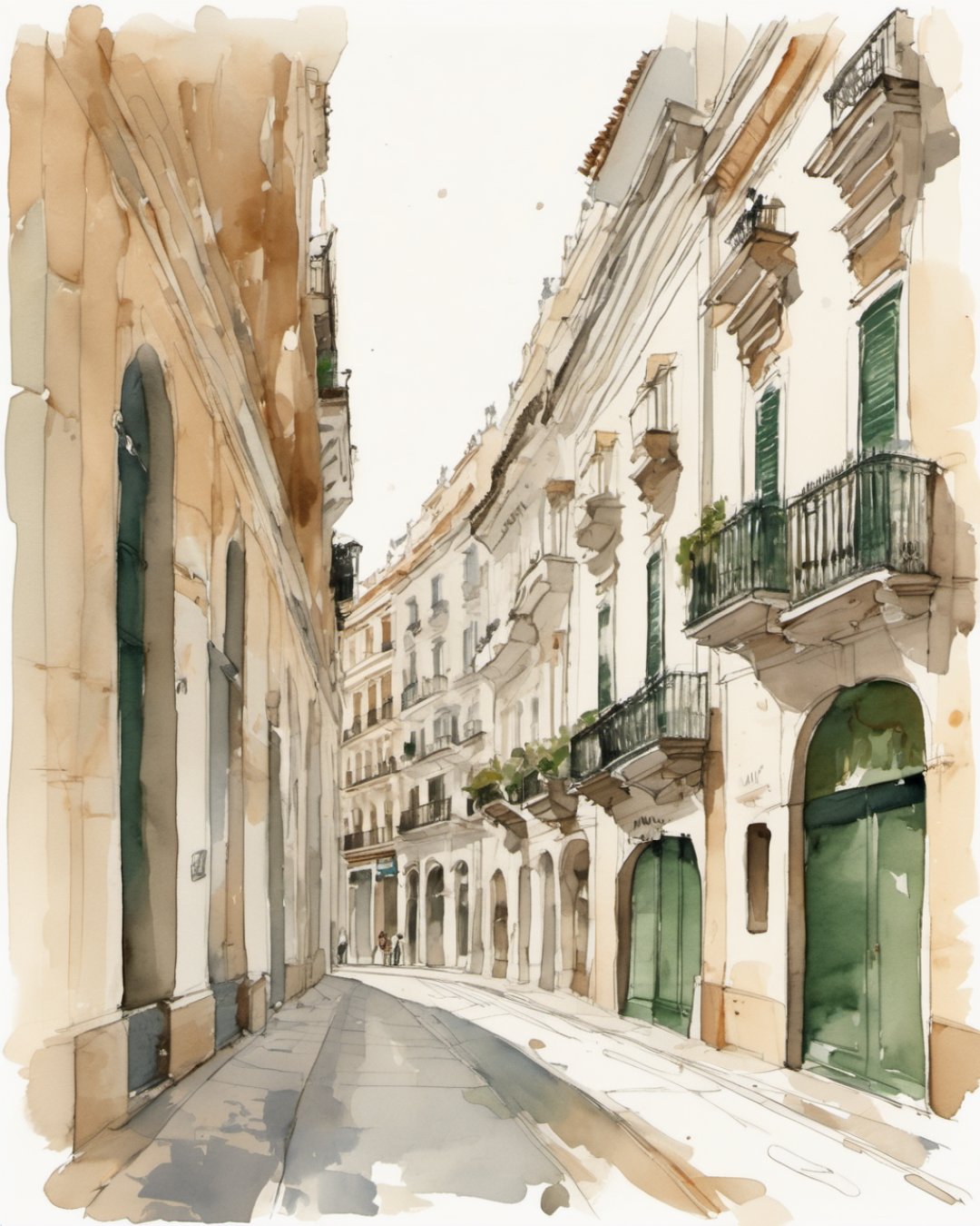 Watercolour of Calle Larios, Malaga