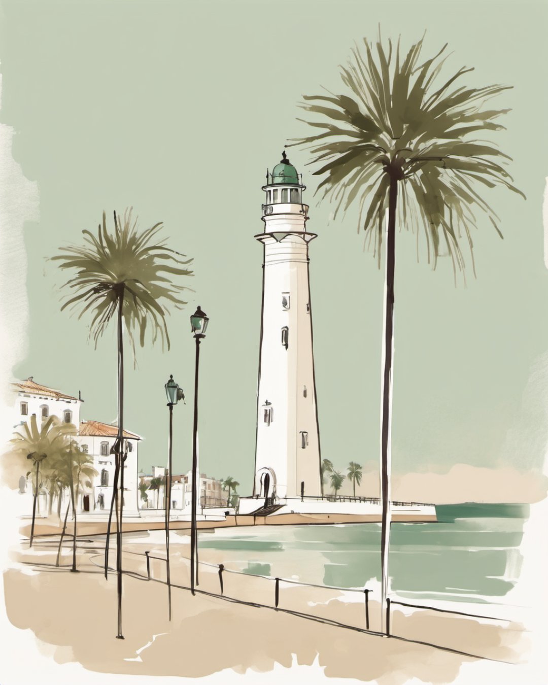 Watercolour of Muelle Uno, Malaga