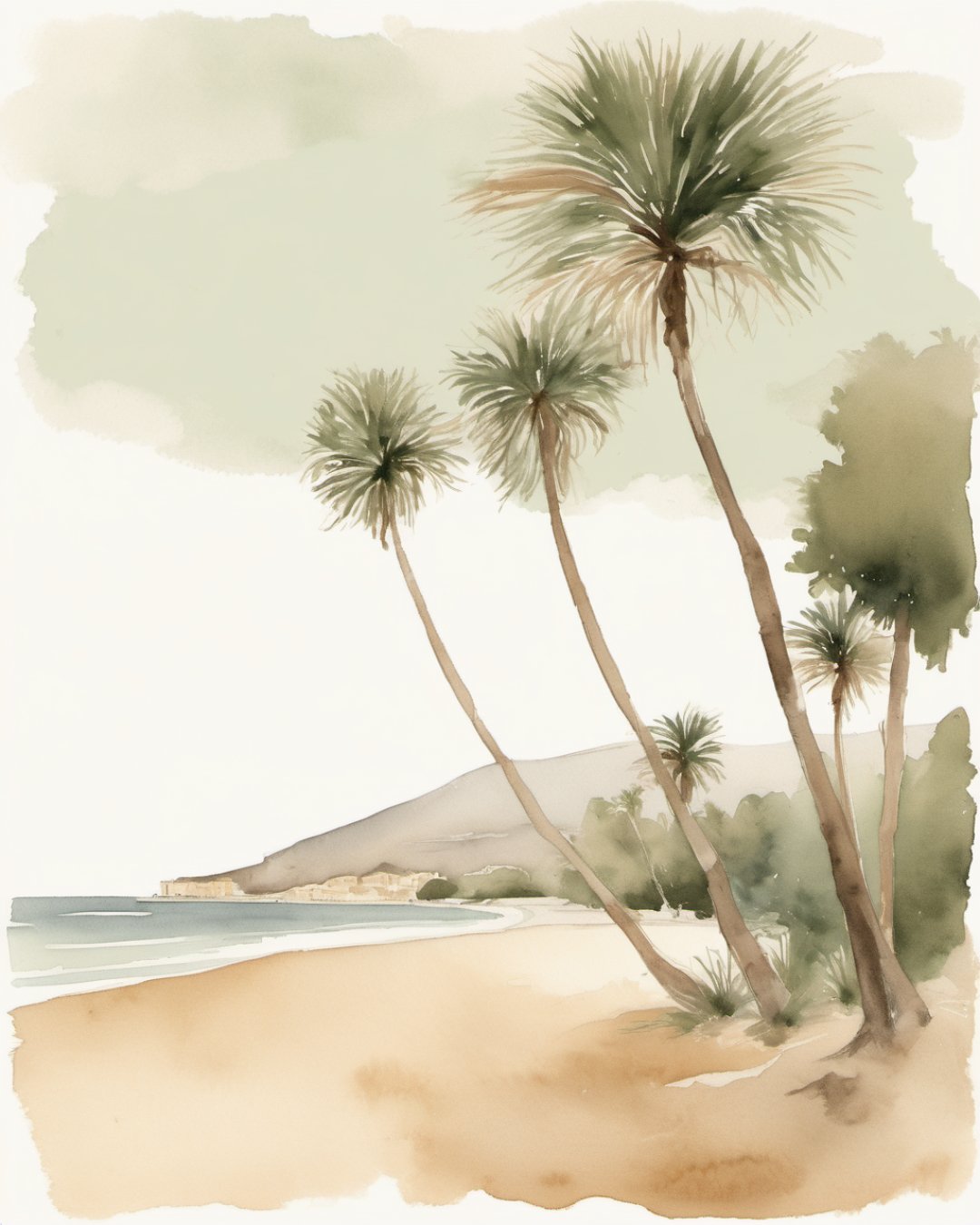 Watercolour of La Malagueta Beach, Malaga