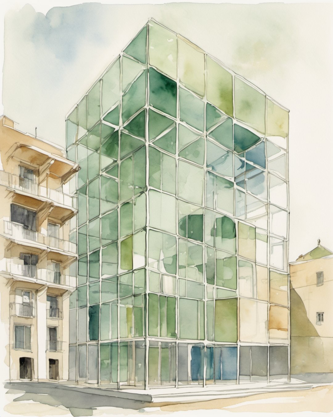 Watercolour of Pompidou Centre, Malaga