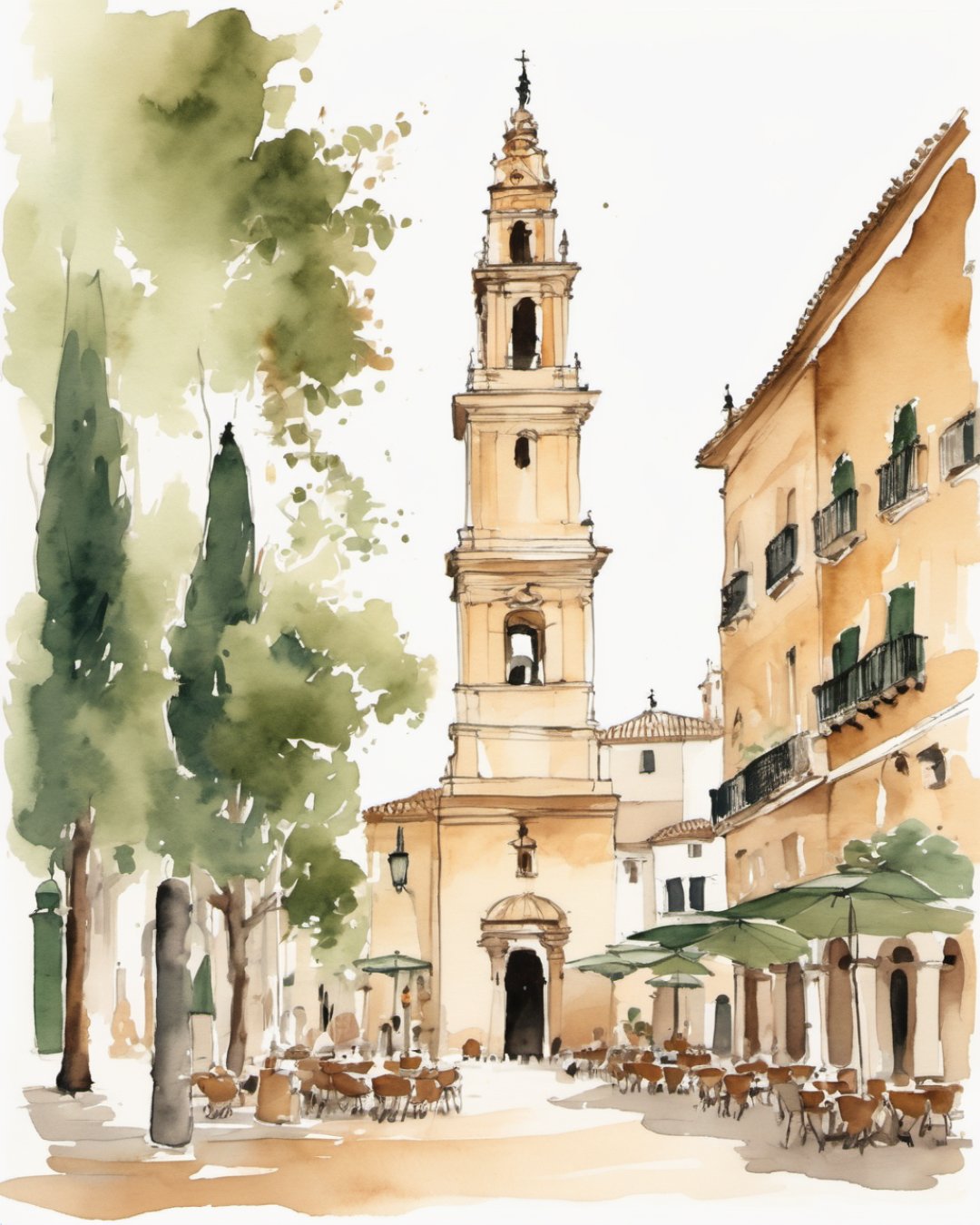 Watercolour of Plaza de la Merced, Malaga