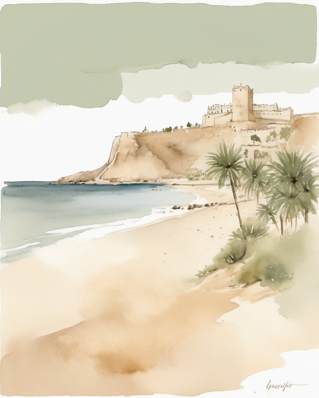 Watercolour of Postiguet Beach, Alicante