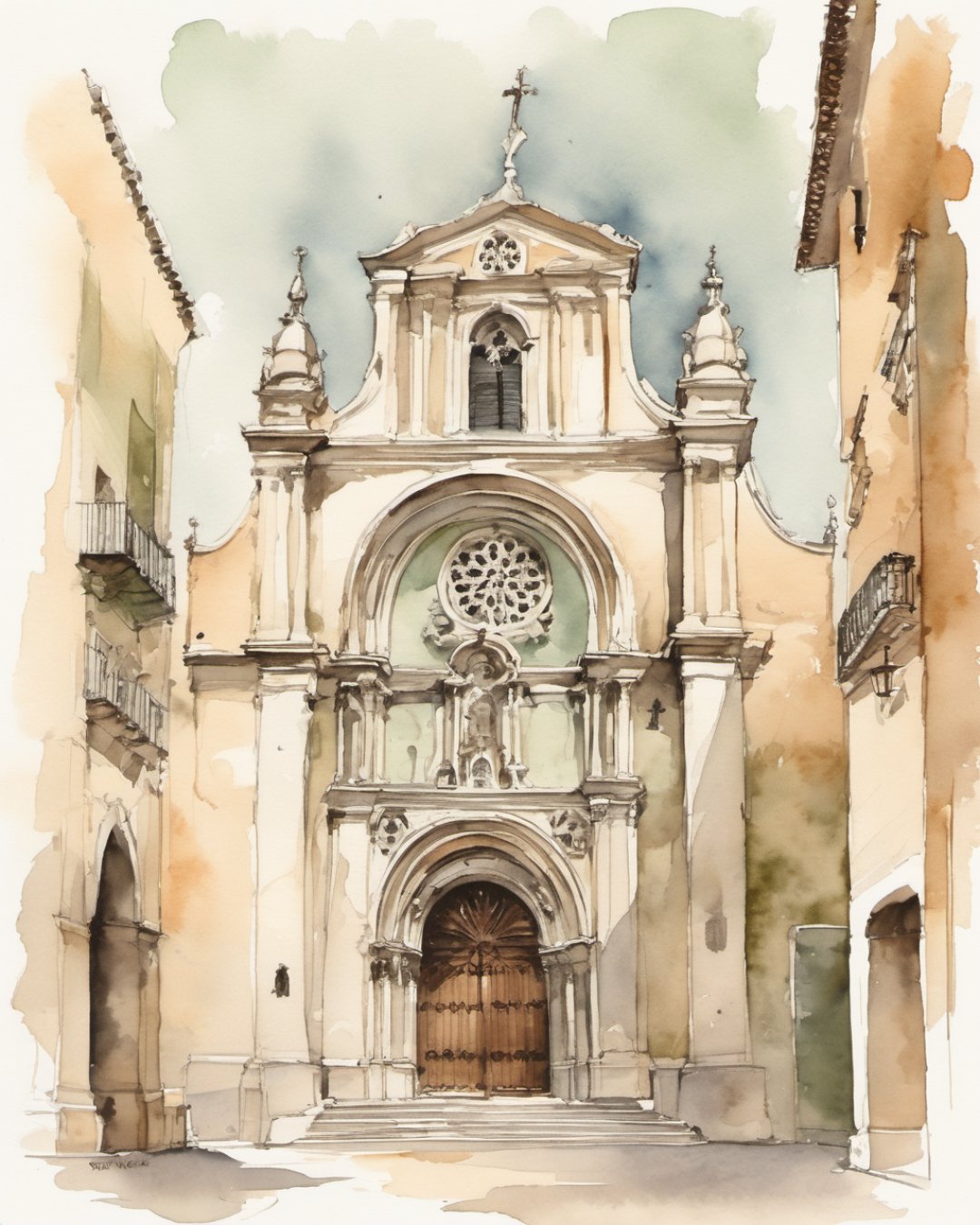 Watercolour of Basílica Santa María, Alicante