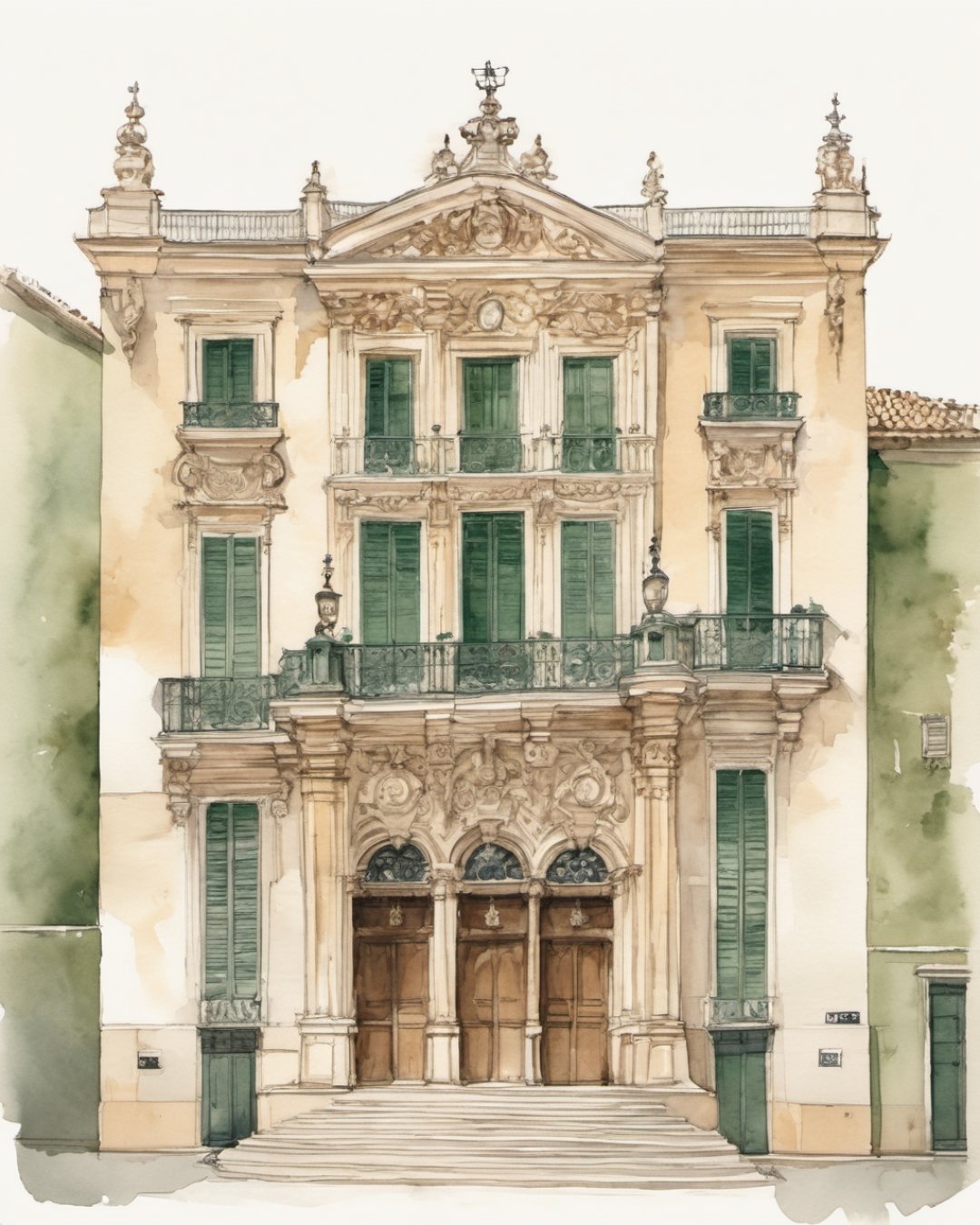 Watercolour of Town Hall, Alicante