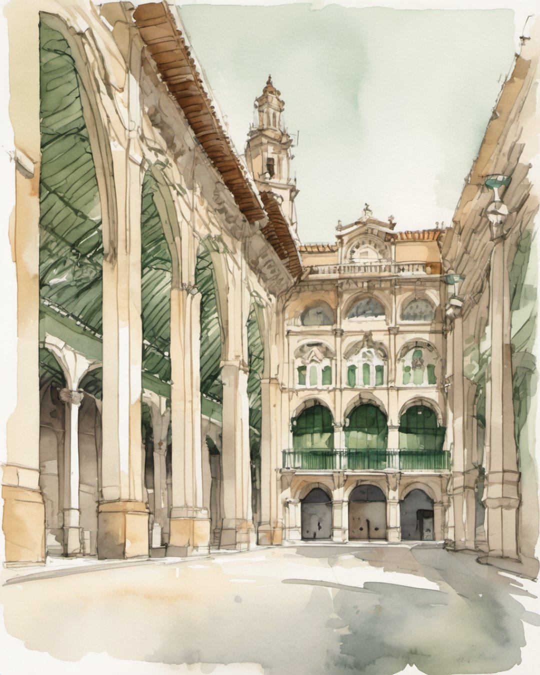 Watercolour of Central Market, Alicante