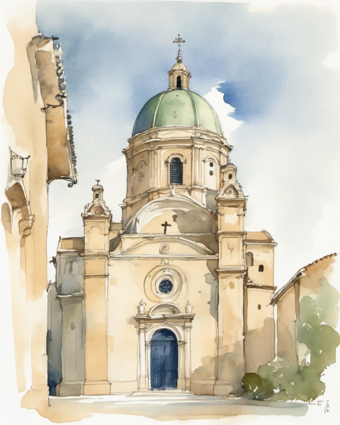 Watercolour of Concatedral San Nicolás, Alicante