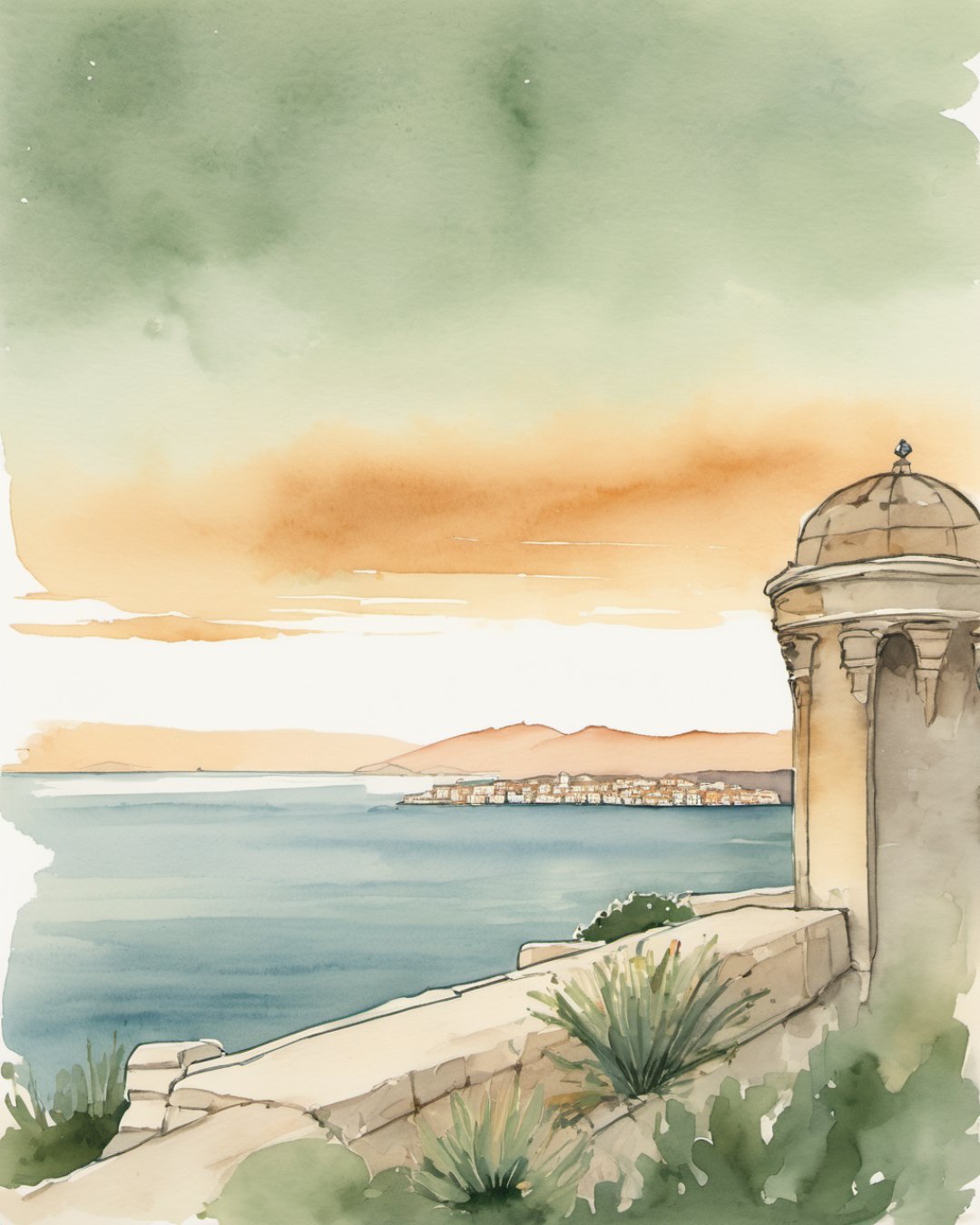 Watercolour of Harbour Sunset, Alicante