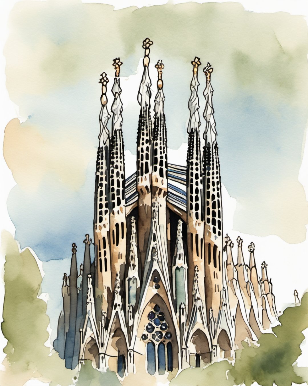 Watercolour of Sagrada Família, Barcelona