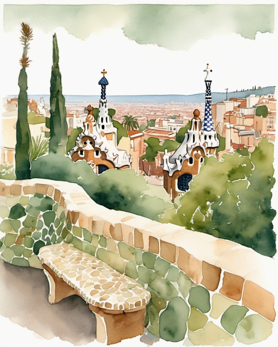 Watercolour of Park Güell, Barcelona