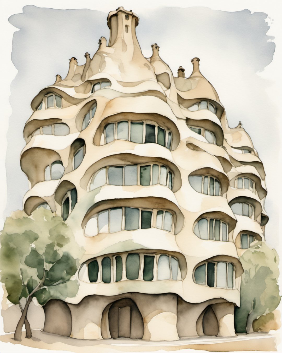 Watercolour of La Pedrera, Barcelona
