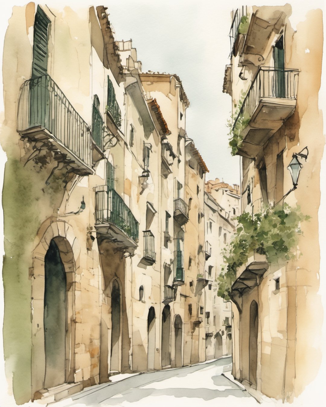 Watercolour of Gothic Quarter, Barcelona