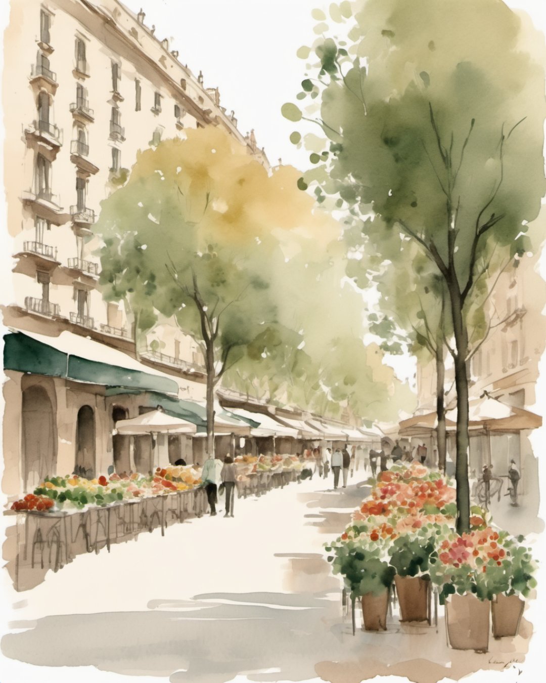 Watercolour of La Rambla, Barcelona