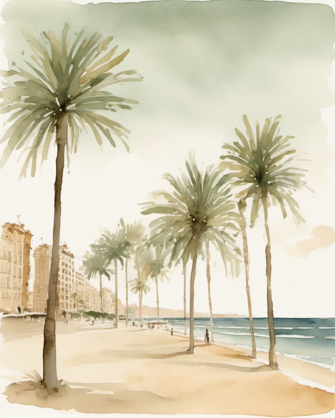 Watercolour of Barceloneta Beach, Barcelona