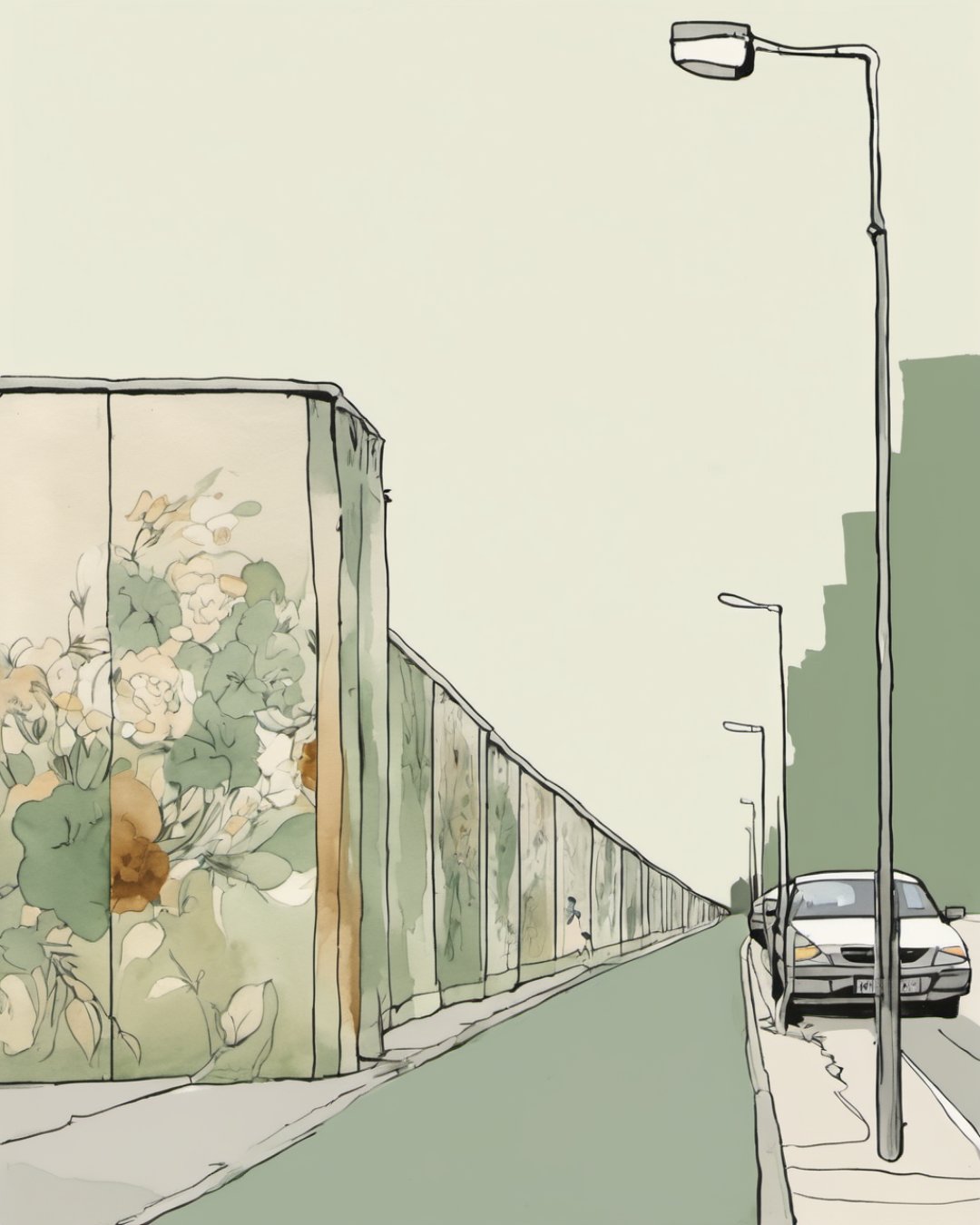 Watercolour of East Side Gallery, Berlin