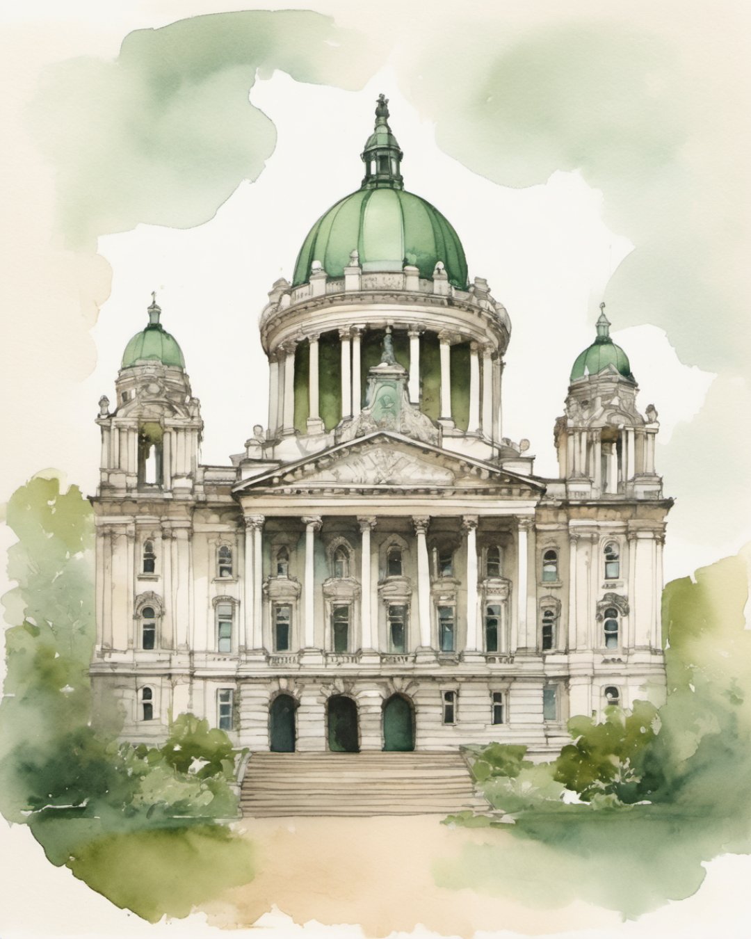 Watercolour of City Hall, Belfast