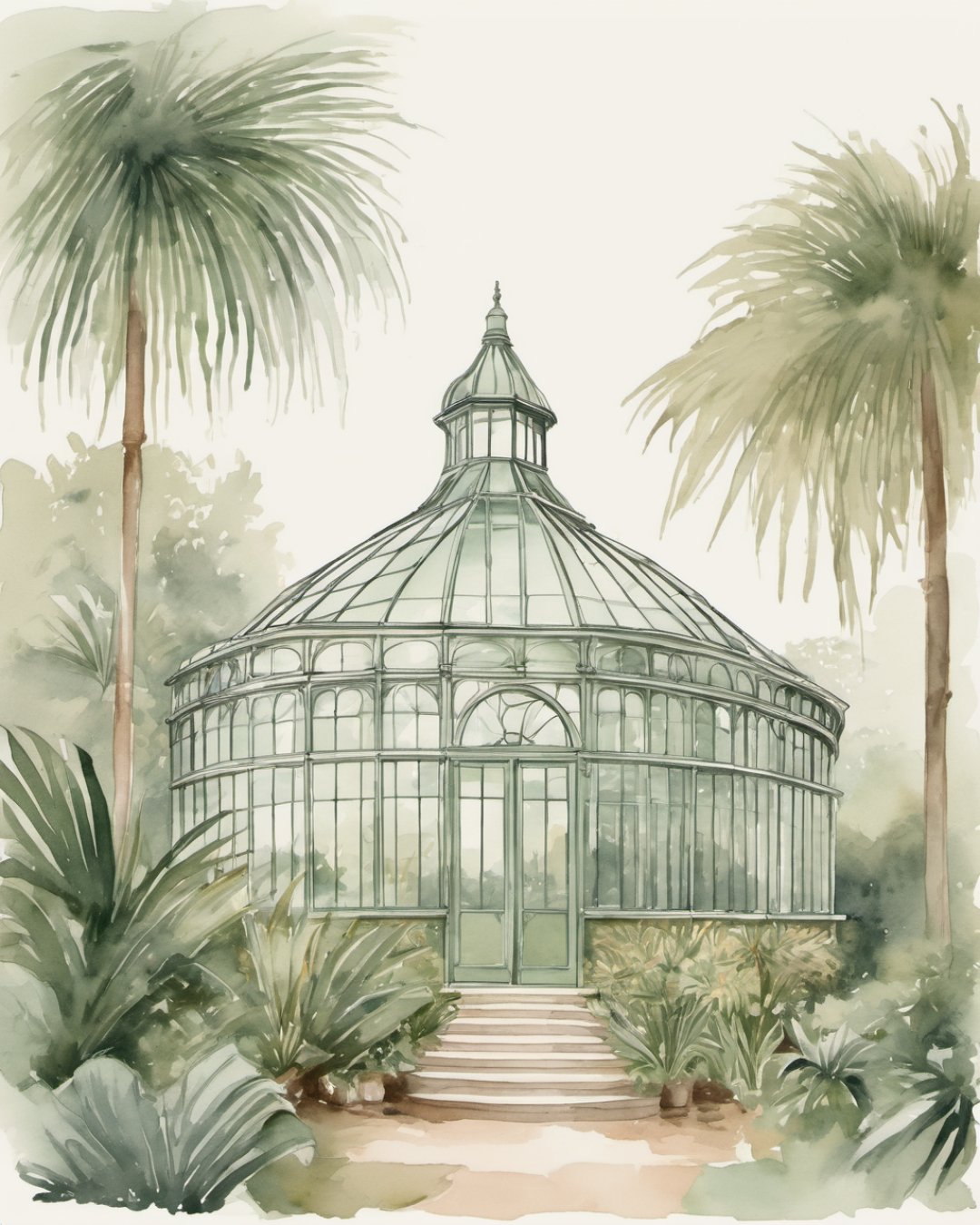 Watercolour of Botanic Palm House, Belfast