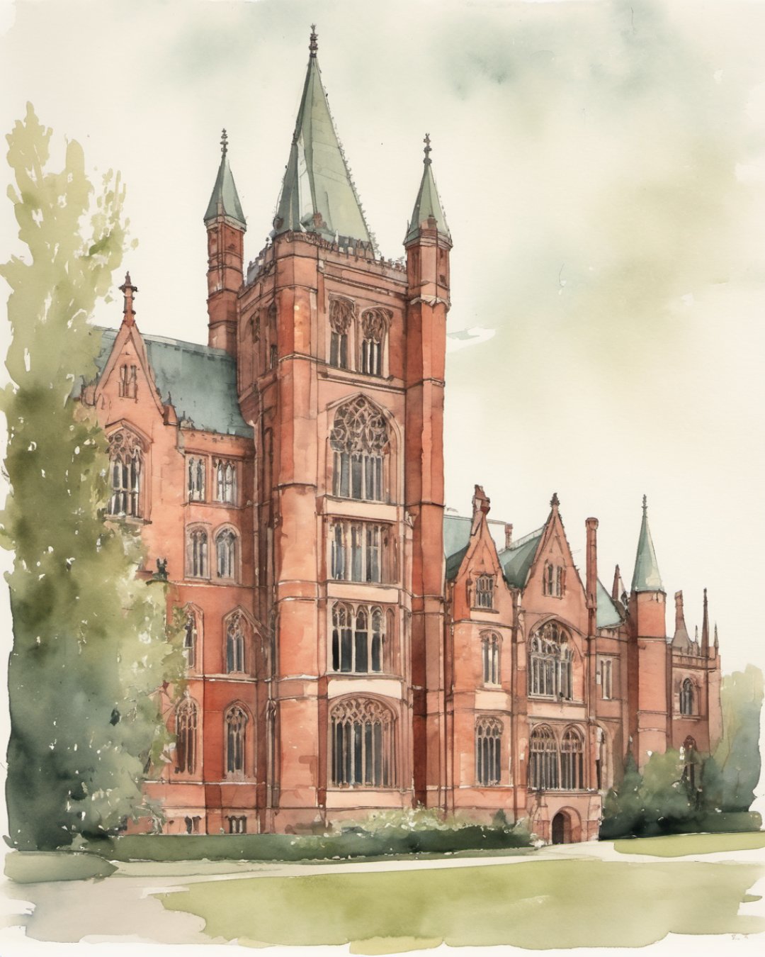 Watercolour of Queen's University, Belfast