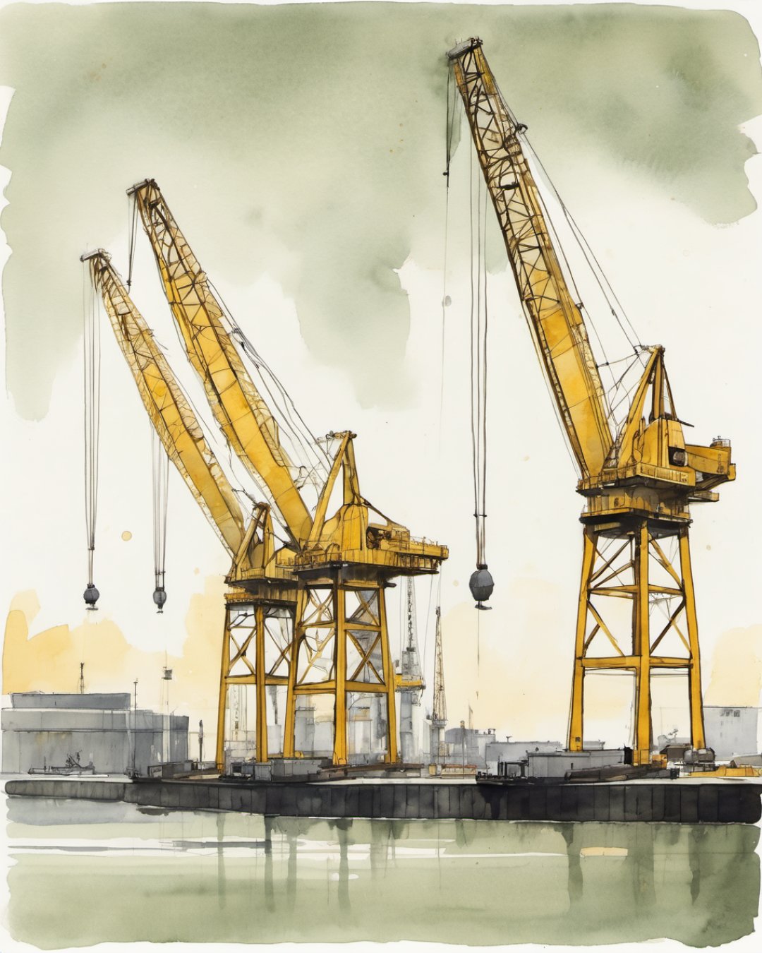 Watercolour of Harland & Wolff Cranes, Belfast