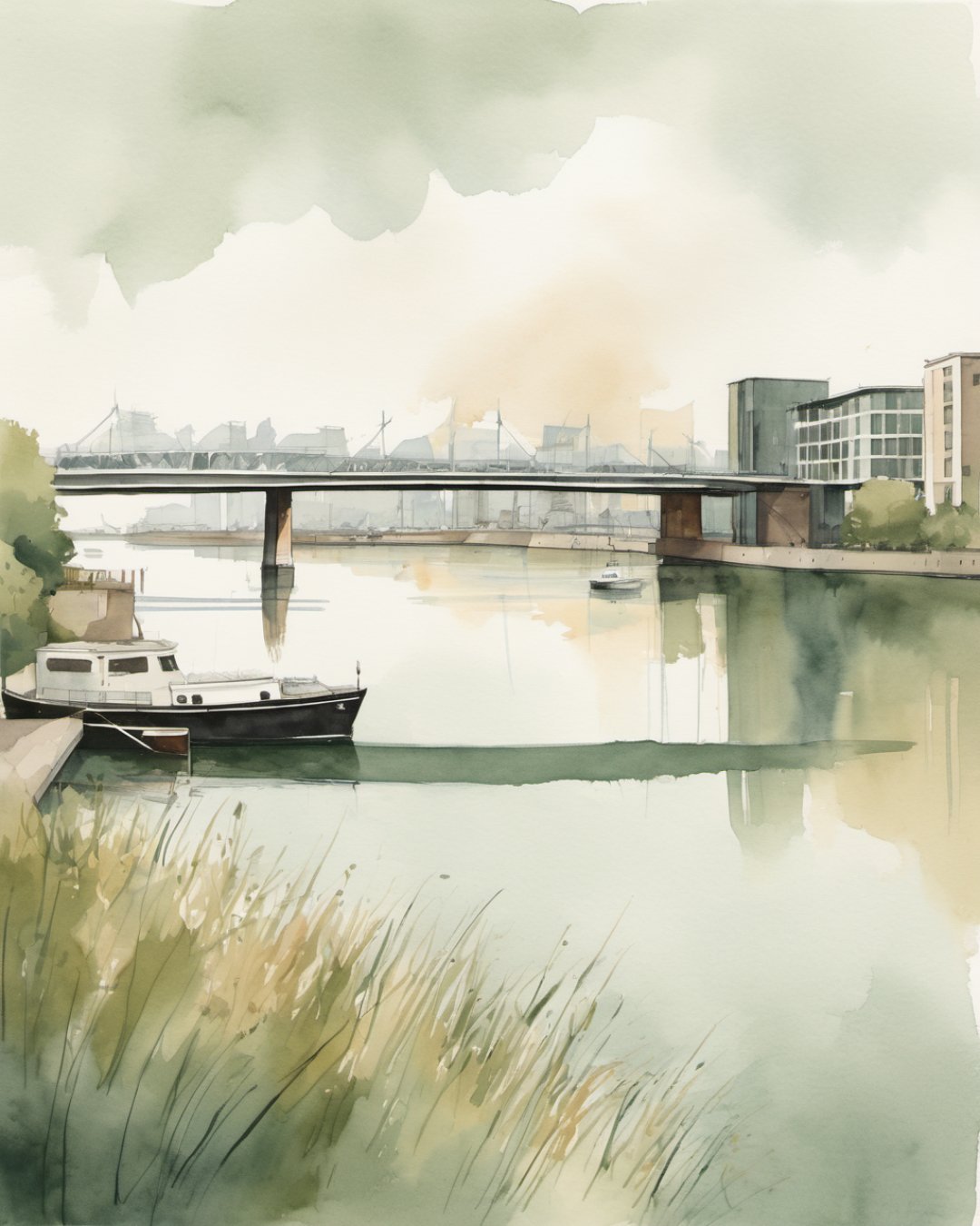 Watercolour of Lagan Riverfront, Belfast