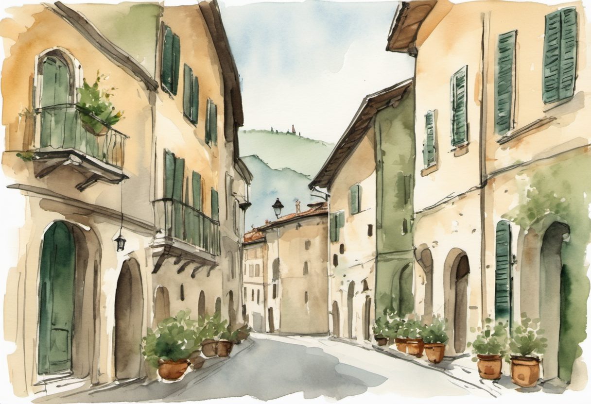 Watercolour scene of Bergamo