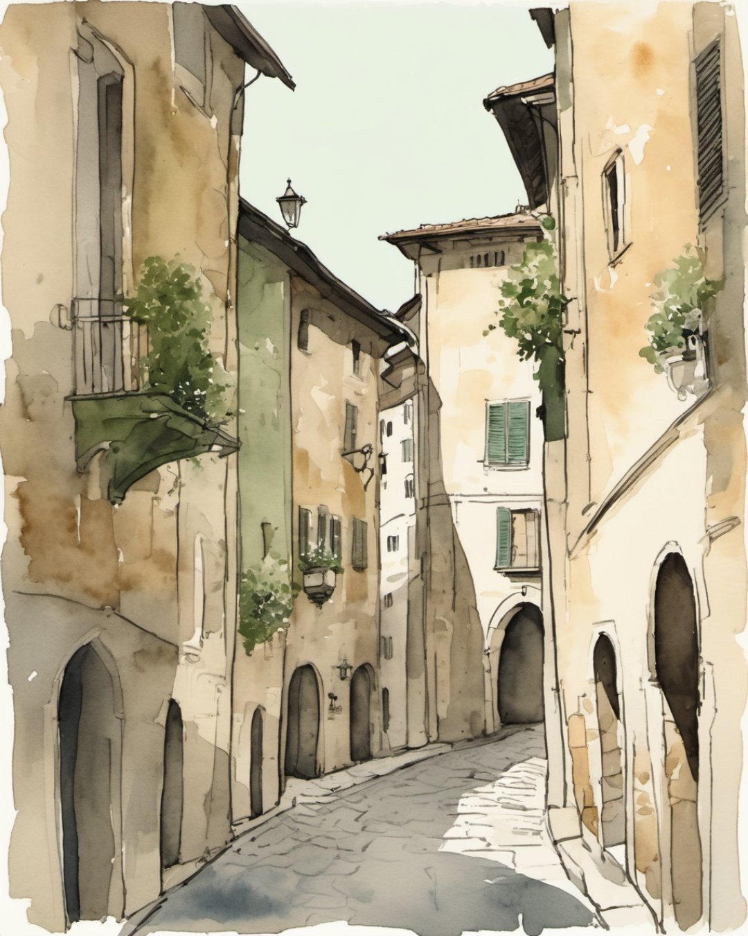 Watercolour of Città Alta, Bergamo