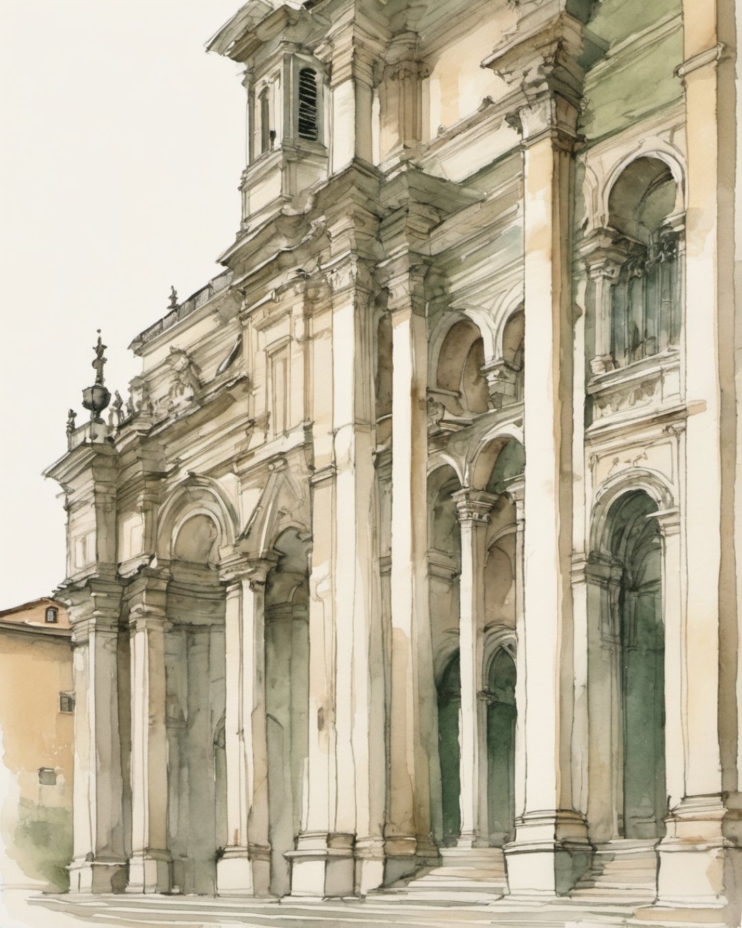 Watercolour of Santa Maria Maggiore, Bergamo