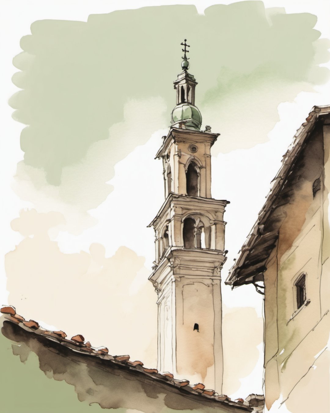Watercolour of Campanone, Bergamo