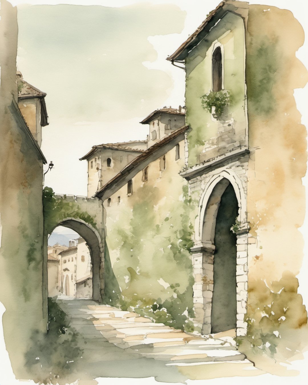 Watercolour of Venetian Walls, Bergamo