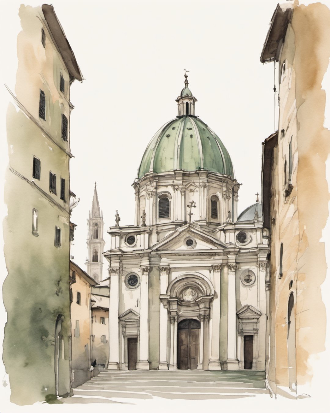 Watercolour of Bergamo Cathedral, Bergamo