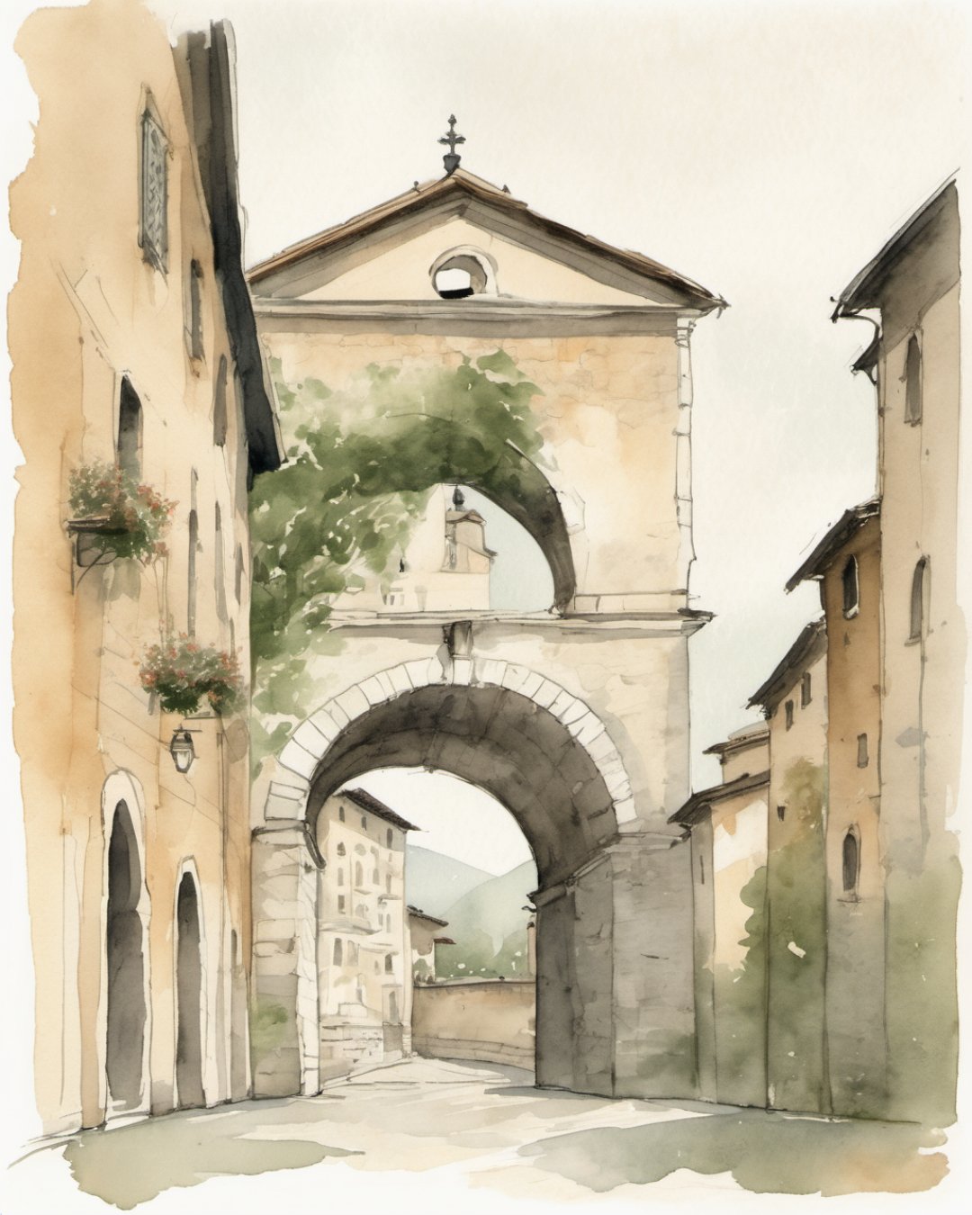 Watercolour of Porta San Giacomo, Bergamo