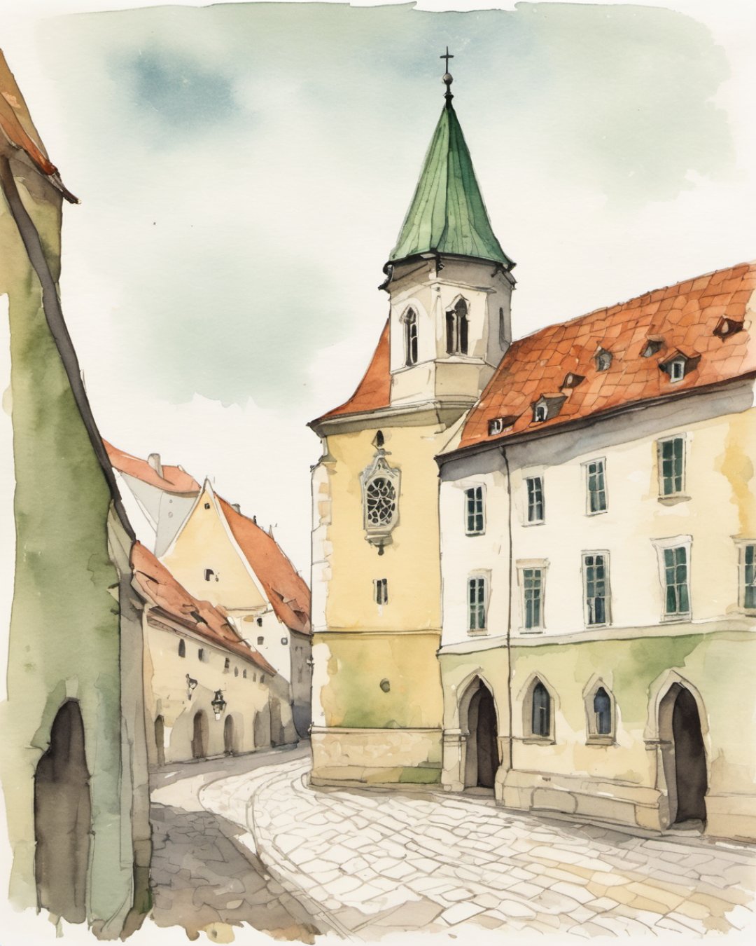 Watercolour of Old Town Hall, Bratislava