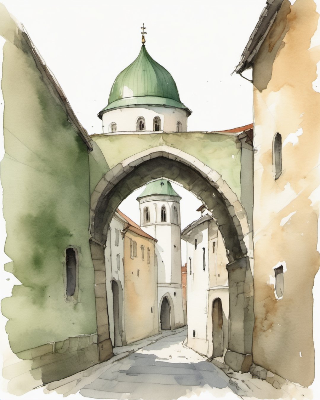 Watercolour of Michael's Gate, Bratislava
