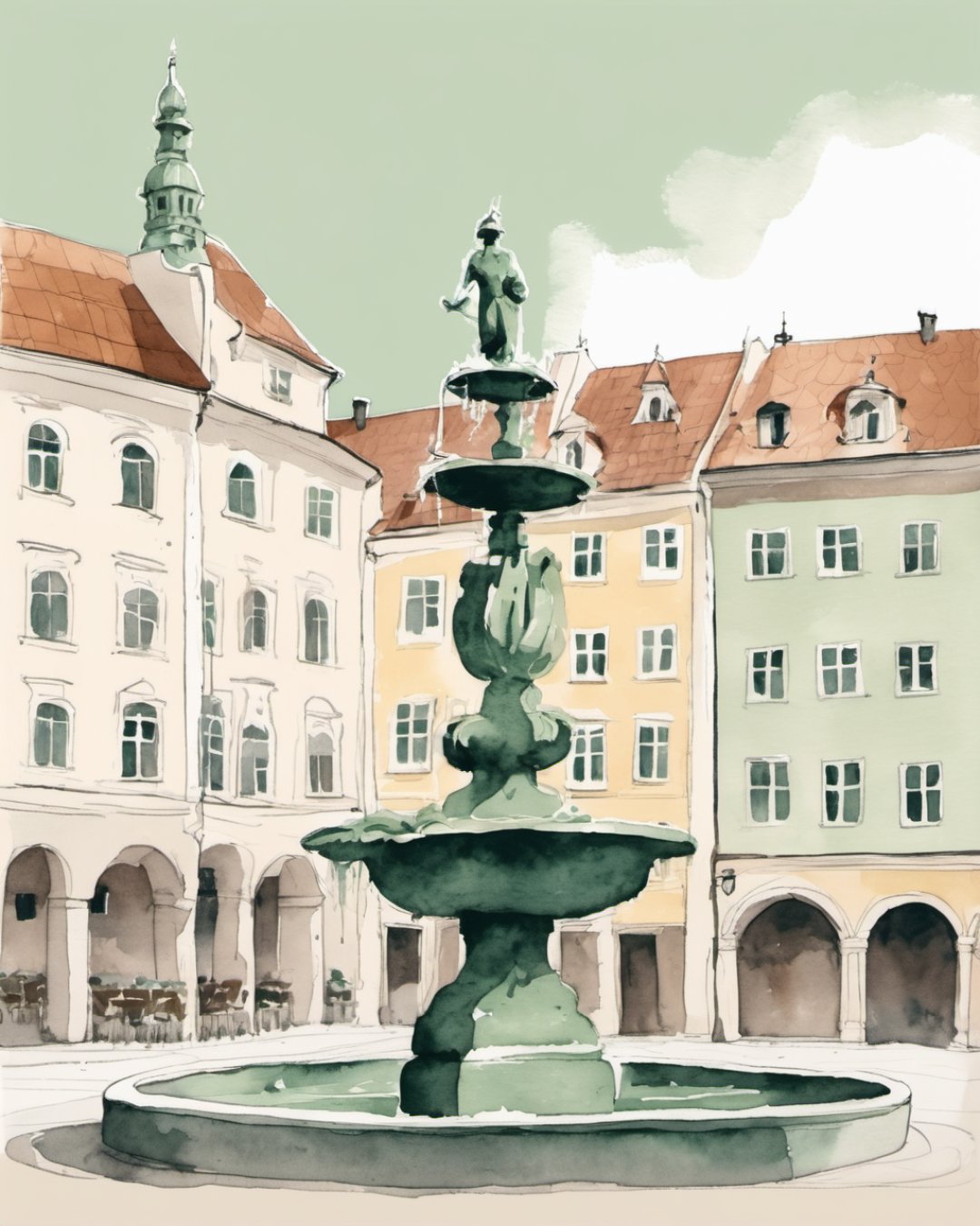 Watercolour of Main Square, Bratislava