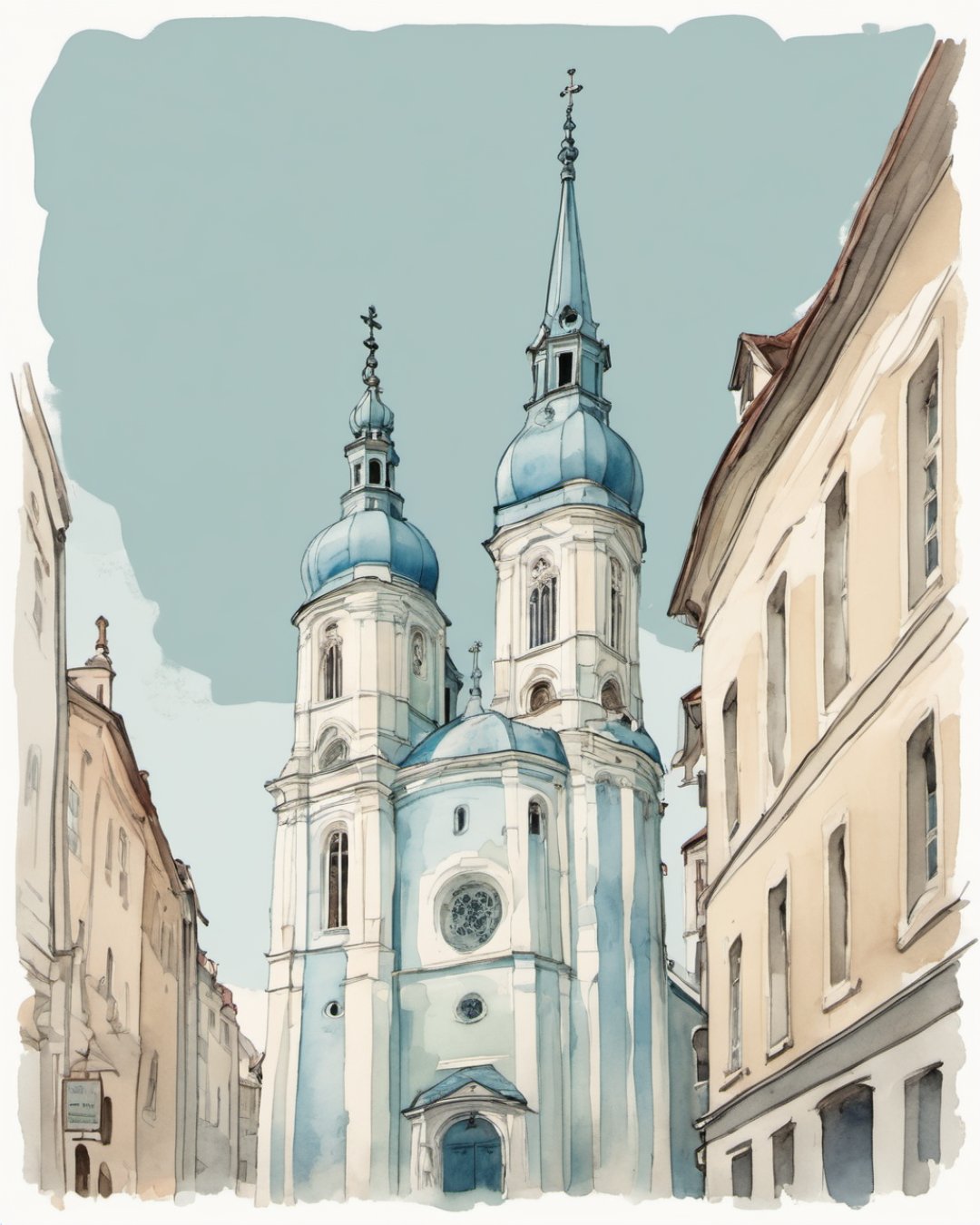 Watercolour of Blue Church, Bratislava