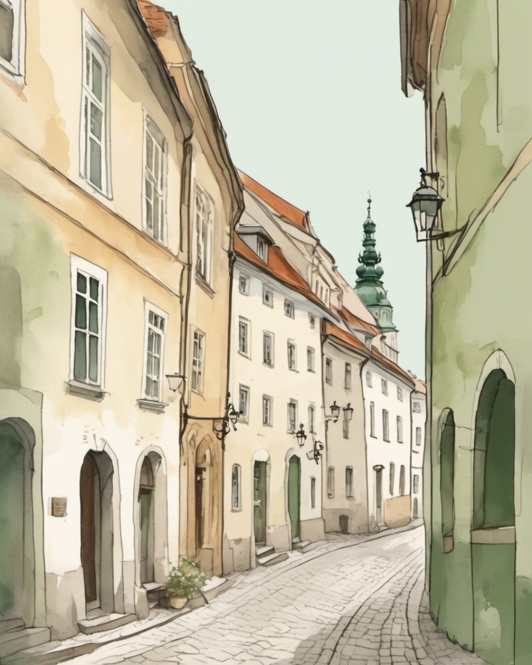 Watercolour of Old Town Lanes, Bratislava