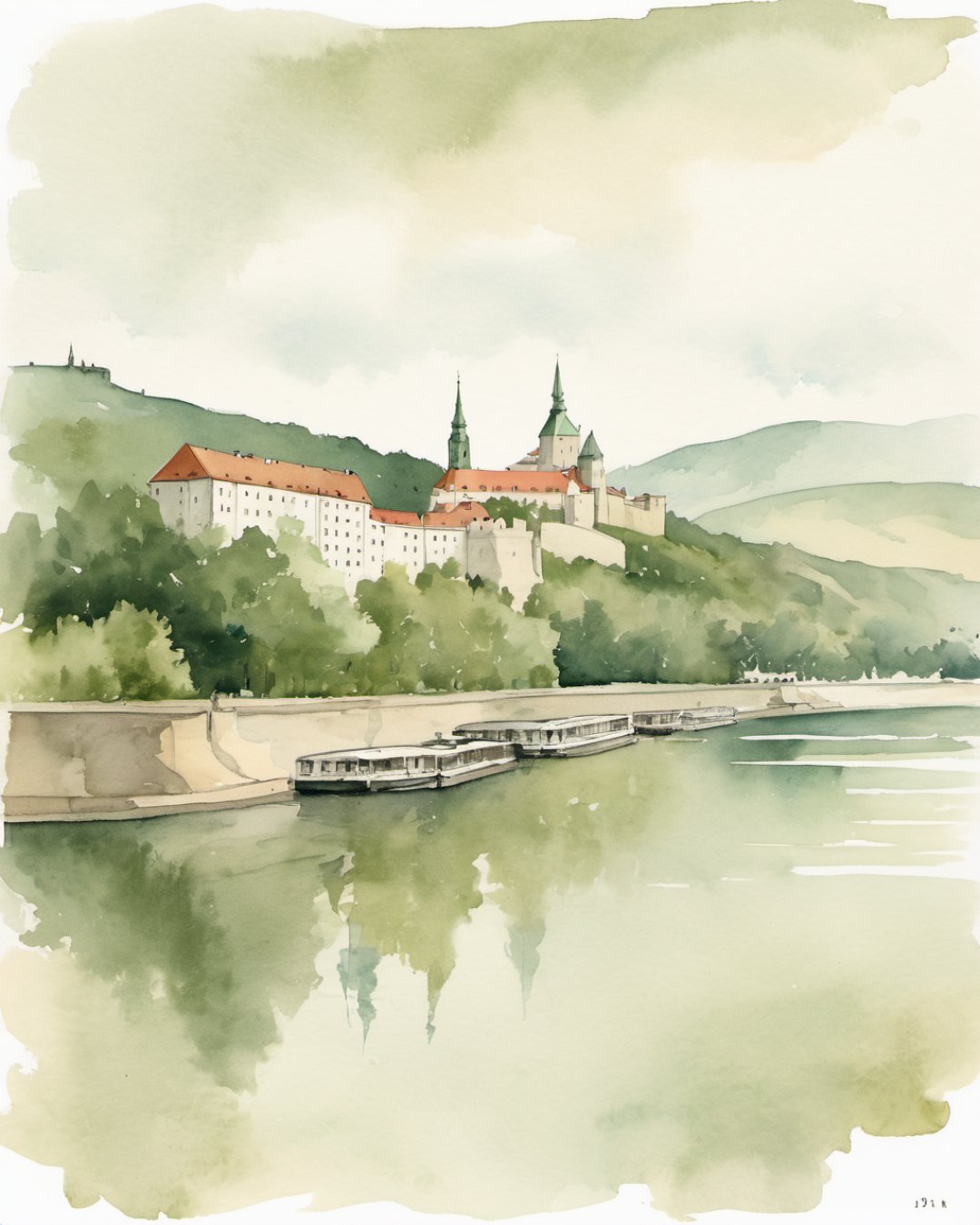 Watercolour of Danube Riverfront, Bratislava