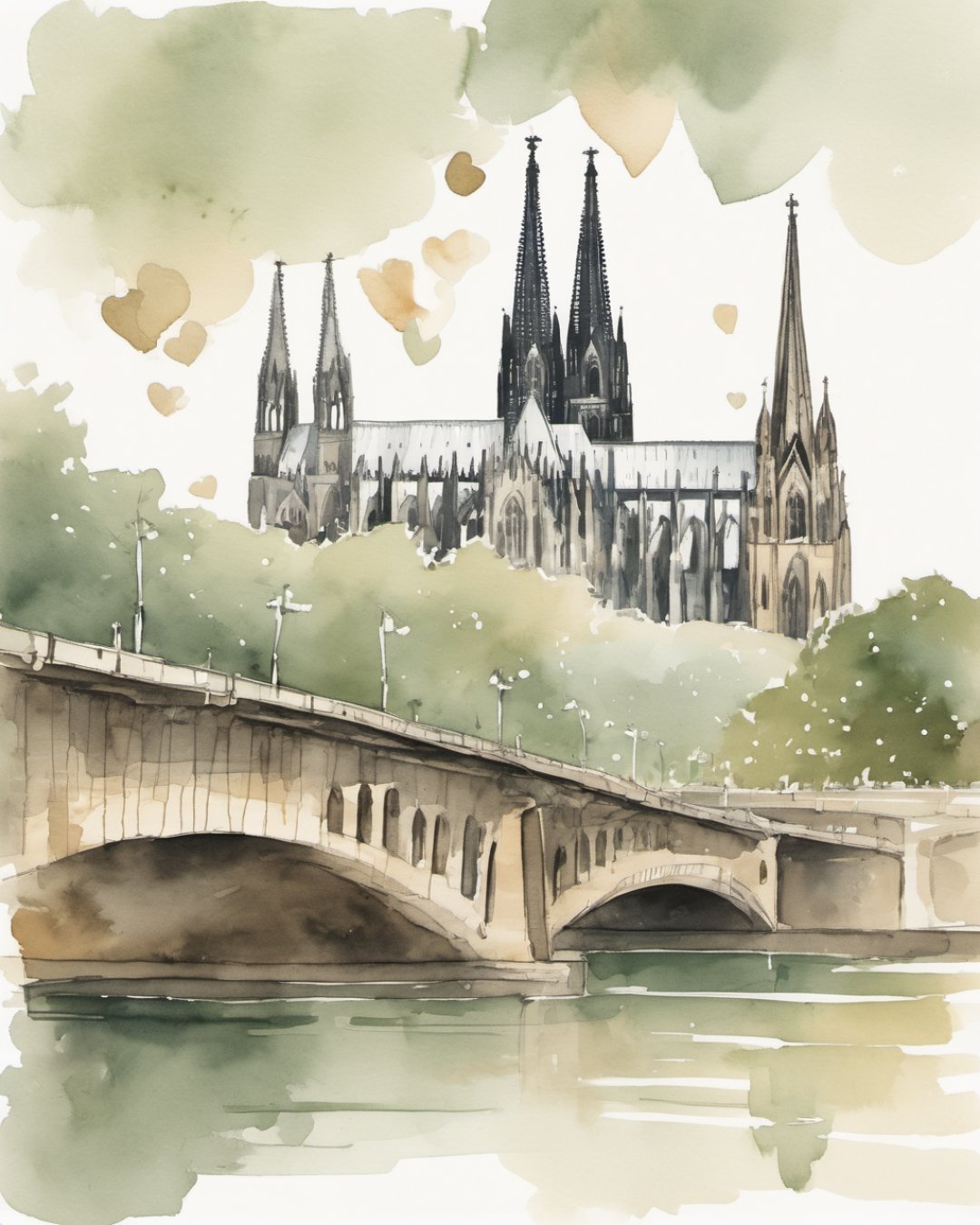 Watercolour of Hohenzollern Bridge, Cologne