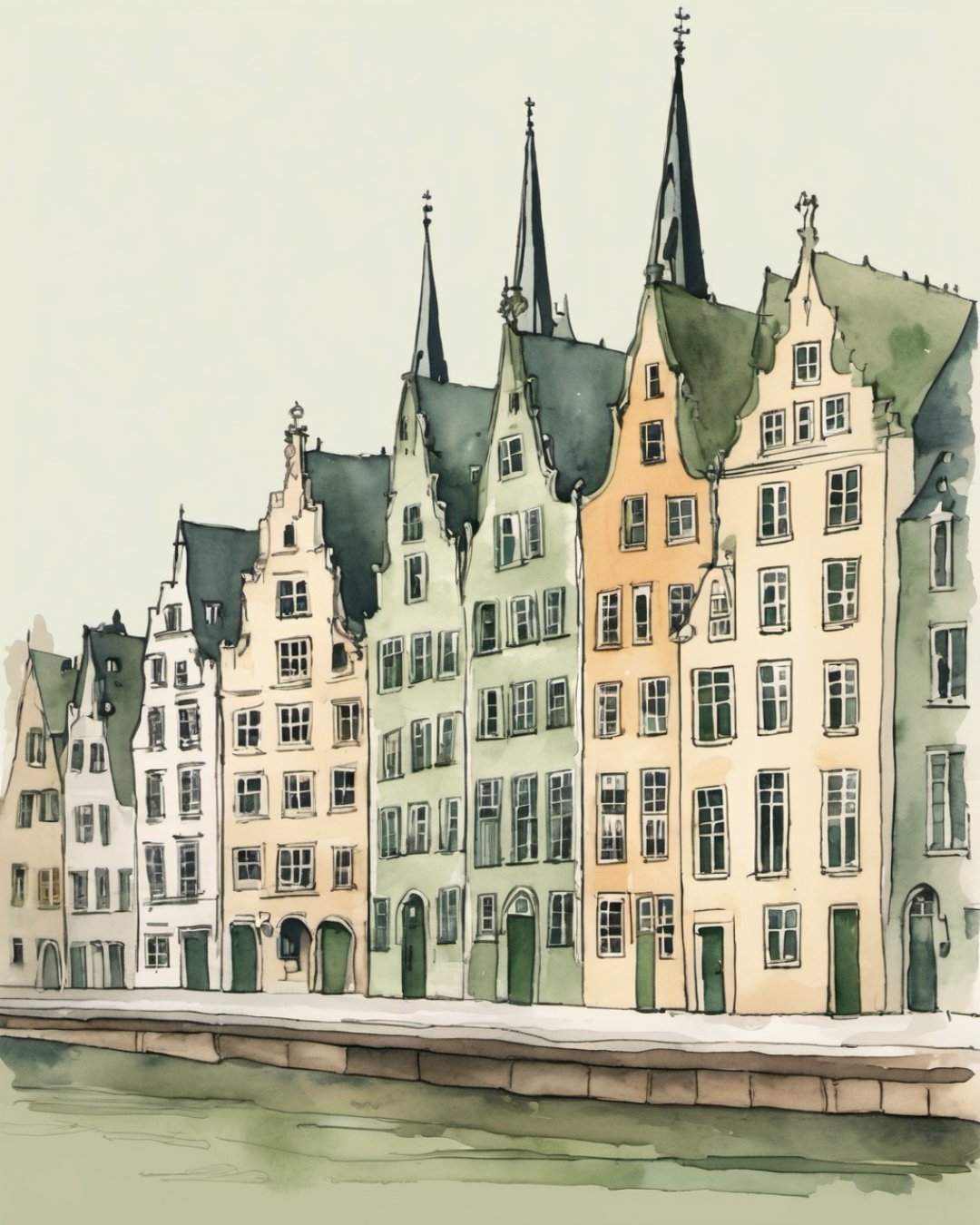 Watercolour of Old Town, Cologne