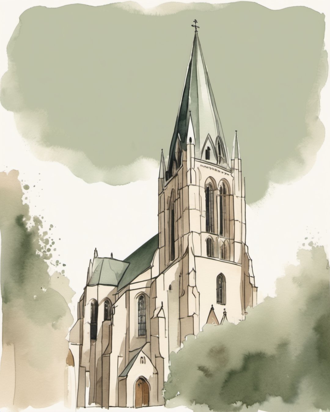 Watercolour of Great St Martin, Cologne