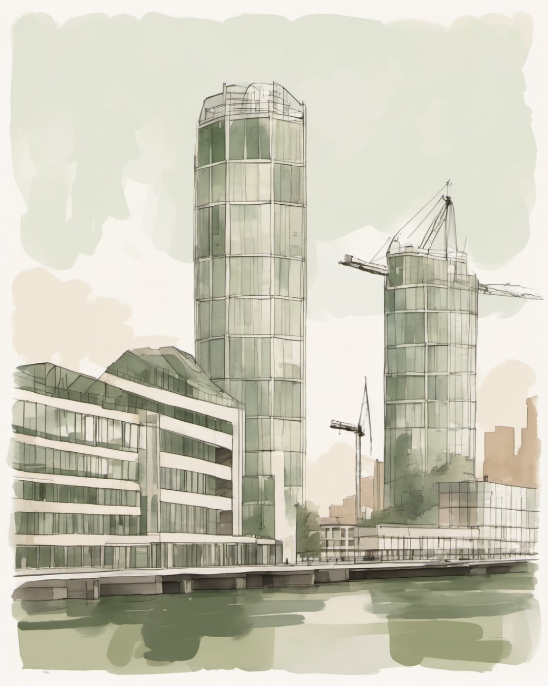 Watercolour of Crane Houses, Cologne