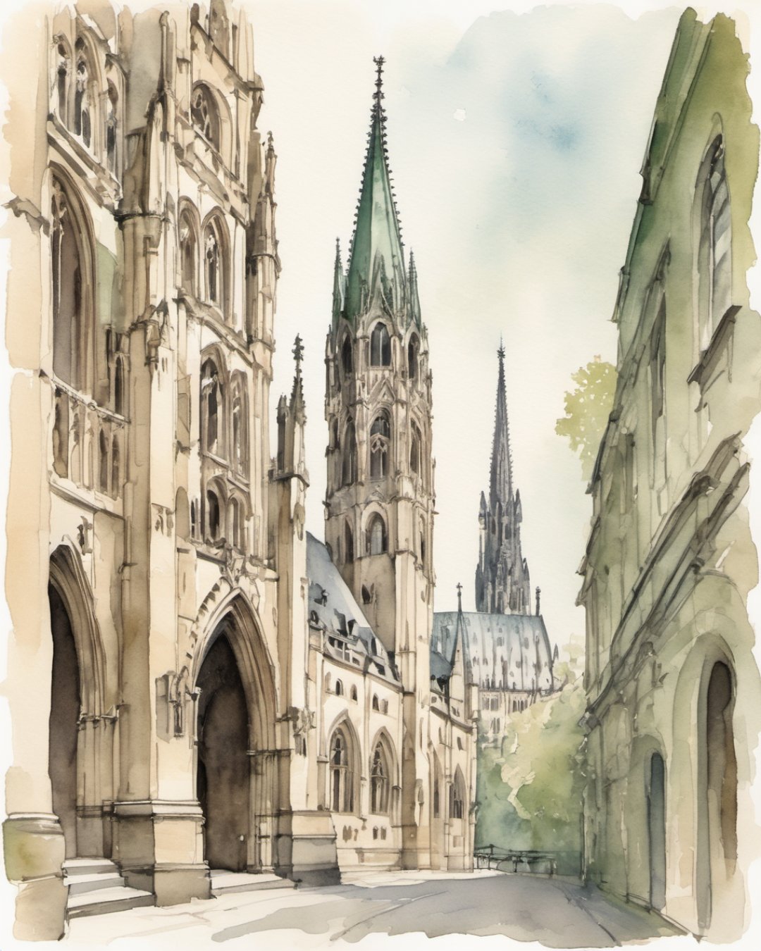 Watercolour of City Hall, Cologne