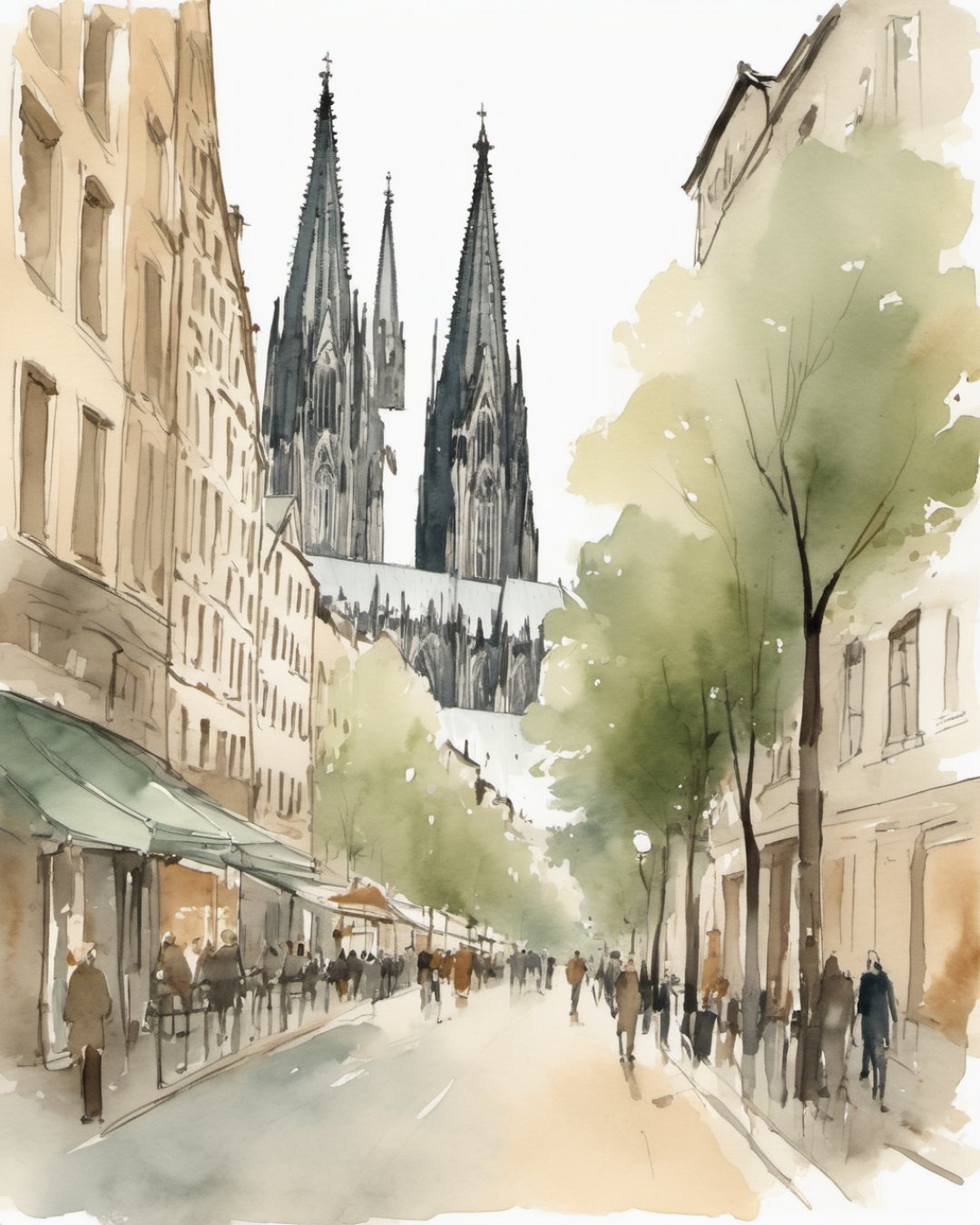 Watercolour of Hohe Strasse, Cologne