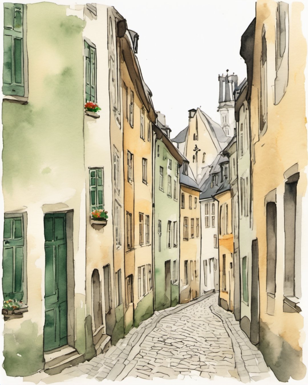 Watercolour of Old Town Lane, Cologne