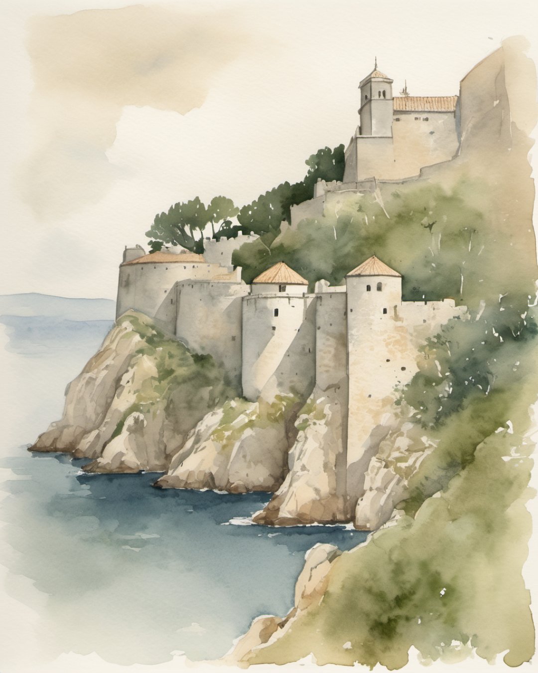 Watercolour of Fort Lovrijenac, Dubrovnik