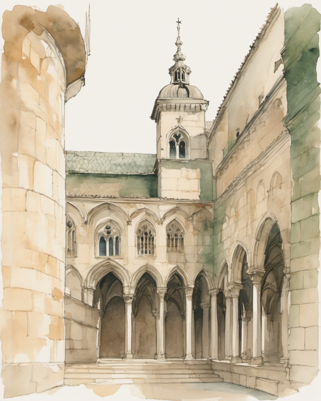 Watercolour of Rector's Palace, Dubrovnik