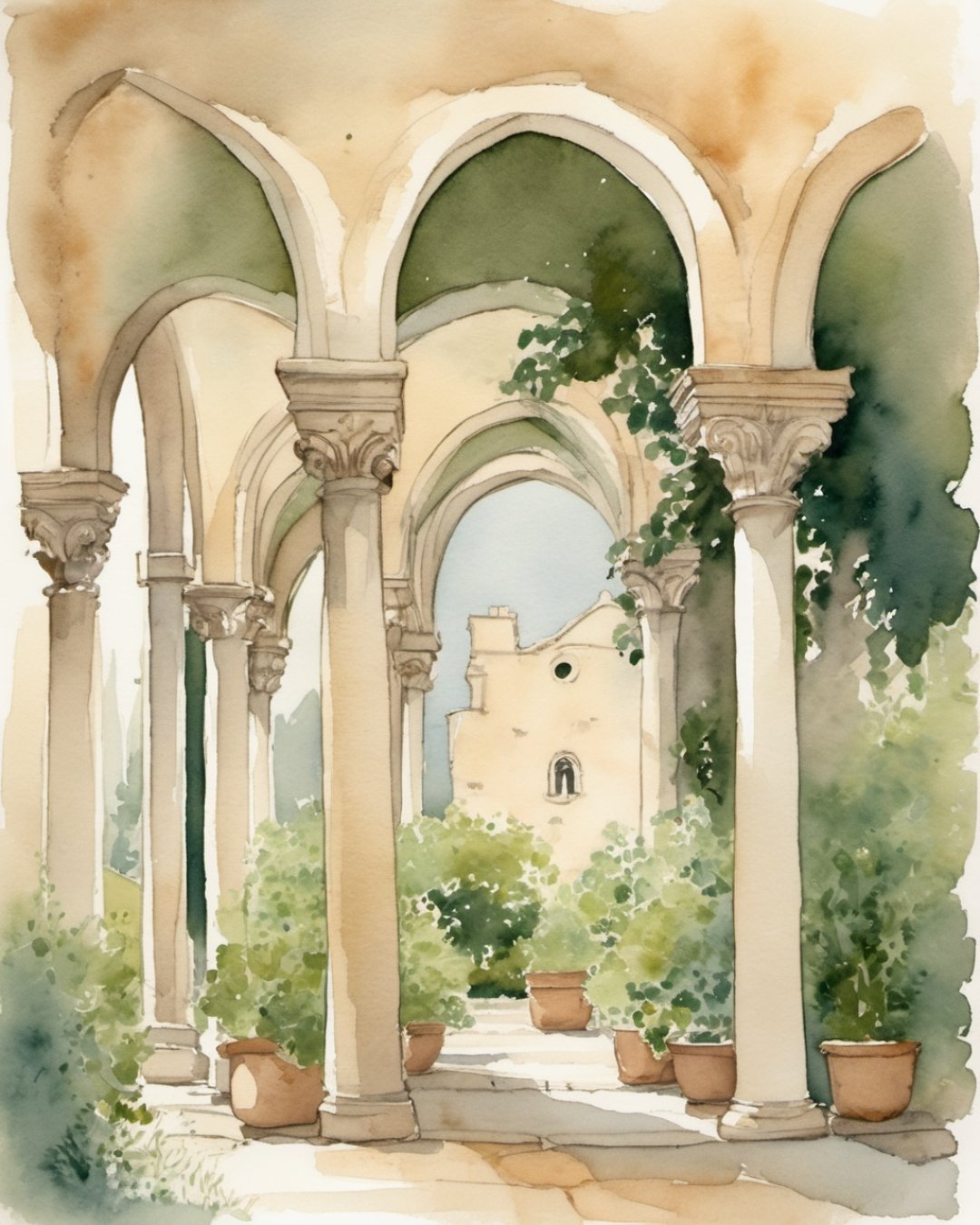 Watercolour of Franciscan Monastery, Dubrovnik