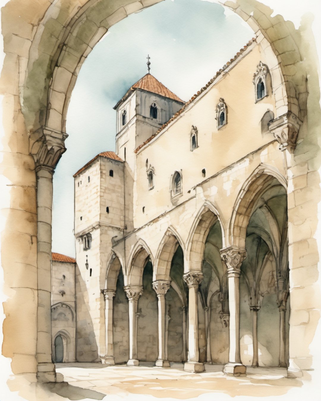 Watercolour of Sponza Palace, Dubrovnik